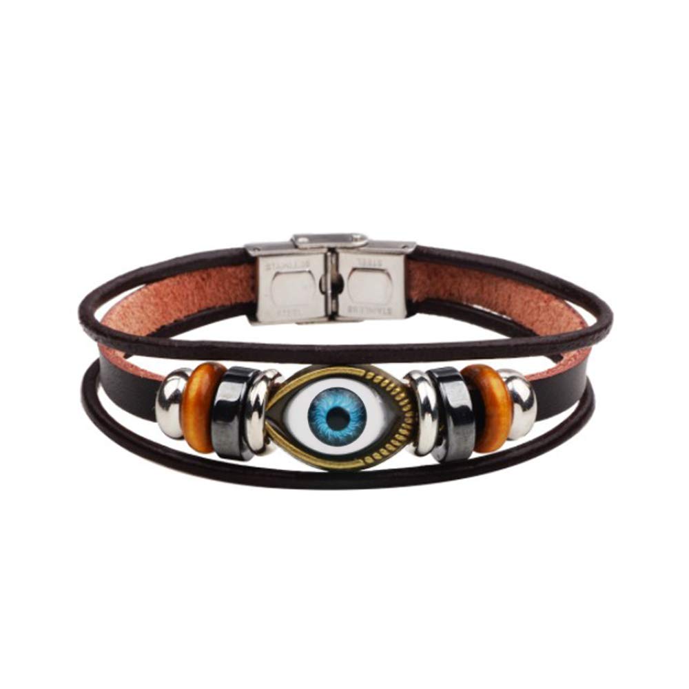 MiniJewelry Evil Eye Hamsa Fatima Braided Leather Bracelet for Women Men Snap Closure — image 1