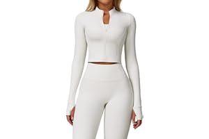 Yknktstc Womens Full Zip Athletic Jacket with Thumbhole Long Sleeve Crop Top Running Workout Yoga Sportswear Shirt