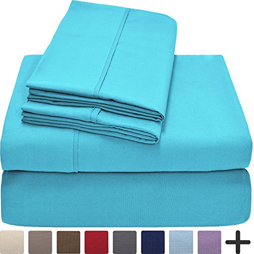 Bare Home Premium 1800 Ultra-Soft Microfiber Collection Sheet Set - Double Brushed - Hypoallergenic - Wrinkle Resistant - Deep Pocket (Queen, Aqua)