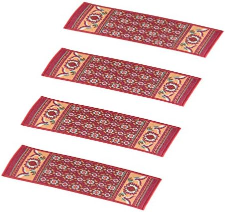 MBIGM Non Slip Stair Treads Carpet Set of 4 Blended Jacquard Indoor Skid Resistant Stair Tread Rugs, 25.5"L x 9"W, Red