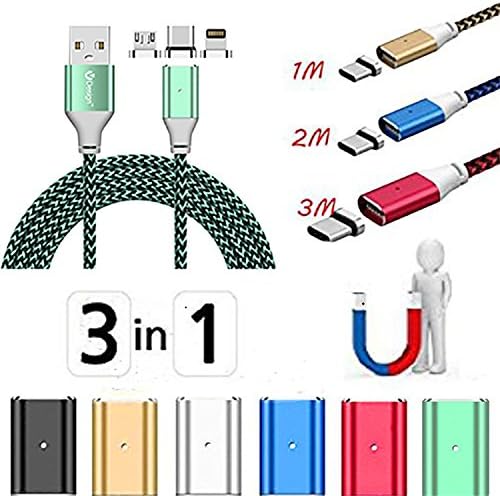 HEROUNION 3/6/10FT 3in1 Magnetic LED Charger Data Transfer Sync Cable With LED Indicator Apply for Type C/iOS/Micro USB