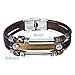 Zhenhui Handmade Vintage Mens Womens Leather Wrap Wrist Band Brown Black Bracelets with Stainless Steel Clasp Pack of 2 Pcs