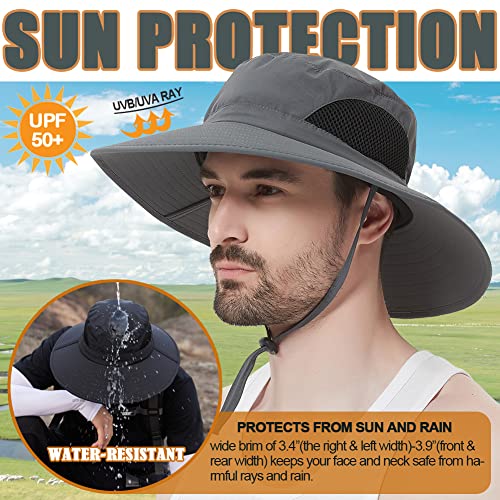 Sireck Sun Hat for Men Women, UPF 50+ Fishing Hat, Outdoor Sun Protection Bucket Hats, Water Resistant Wide Brim Safari Hat Quick Dry Summer Boonie Hat for Hiking Hunting Gardening Beach (Dark Gray)