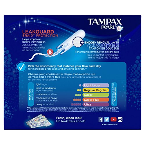 Tampax Pearl Plastic Tampons, Multipack, Light/Regular/Super Absorbency, Unscented, 50 Count