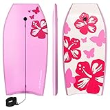 Goplus 41 inch Super Bodyboard Body Board EPS Core, IXPE Deck, HDPE Slick Bottom with Leash, Light Weight Perfect Surfing for Kids and Adults (Pink)