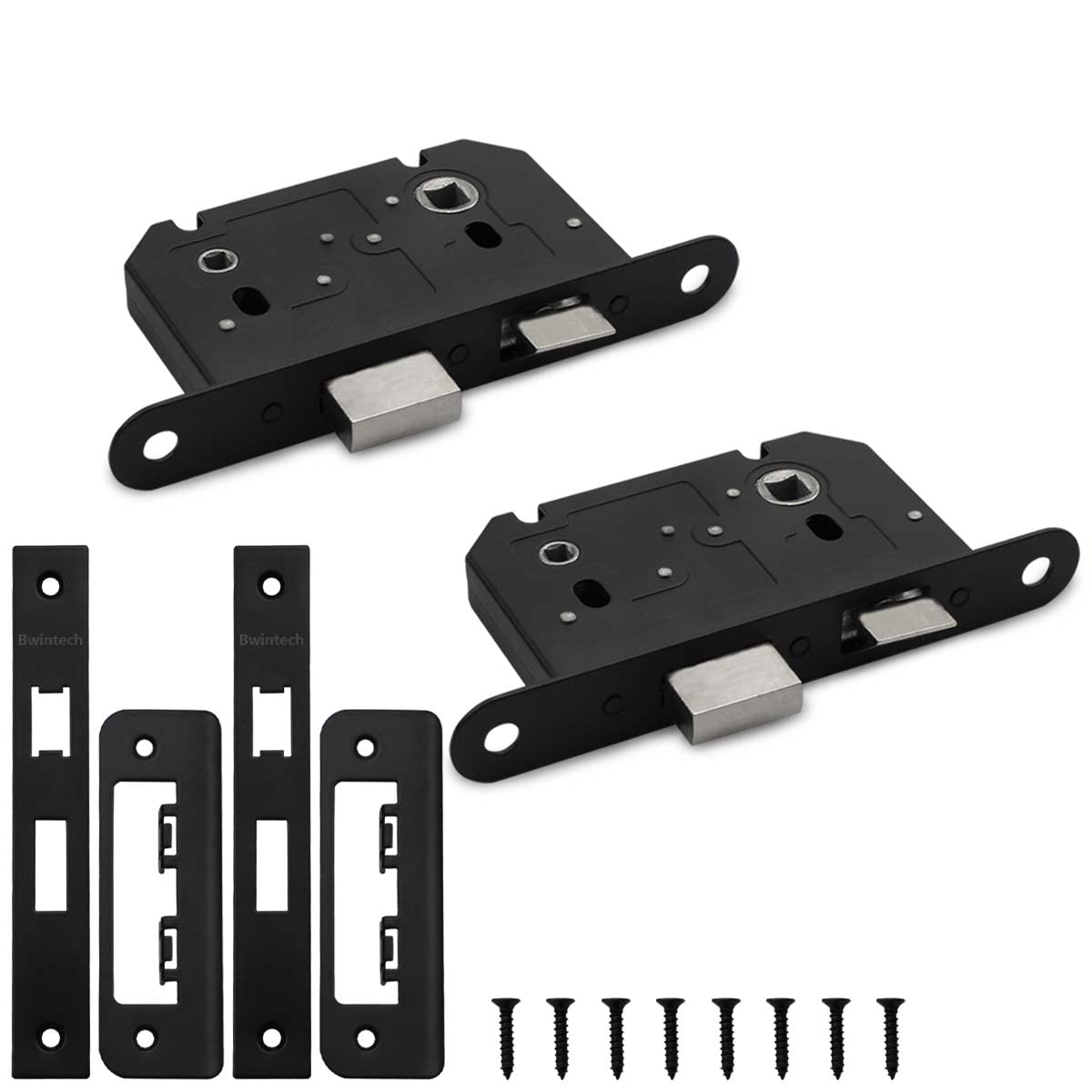 Bwintech 2 PCS Matt Black Bathroom Lock 65mm (2.5 Inch) for Internal Doors and Bathroom Doors, Reversible Catch