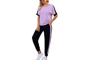 CiCiBird Women Casual Basic Lounge Set Comfy Soft Sweatsuit Set Cozy Jogger Set Short Sleeve Top Sweat Pants with Pockets