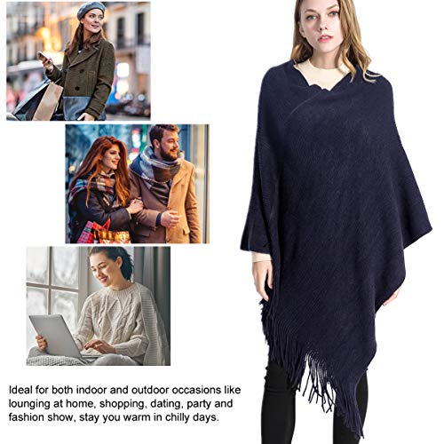 VBG VBIGER Women Knitted Poncho Warm Shawl Wrap Cape Fringed Scarf Pullover Sweater - Thumbnail 6