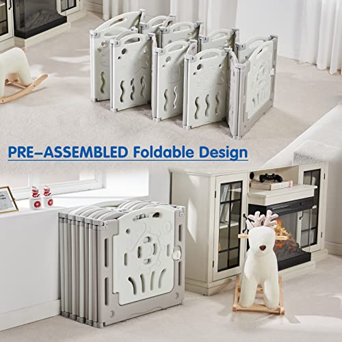 Albott Baby Playpen 22 Panels, Foldable and Portable Kids Safety Play Yard with Lockable Door, Adjustable Shape Activity Center for Indoor and Outdoor Use (White & Grey)