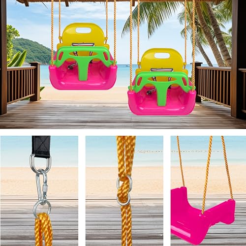 KINSPORY 3 in 1 Toddler Swing, Adjustable Baby Seat, Garden Swing for Kids, Indoor Outdoor (Dark Pink)