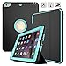 DUNNO Case Compatible with iPad 6th/5th Generation 9.7-Inch 2017/2018, Three Layer Heavy Duty Full Protection Case with [Auto Sleep/Wake] Stand Design for iPad 5/6 Generation (Black+Light Blue)