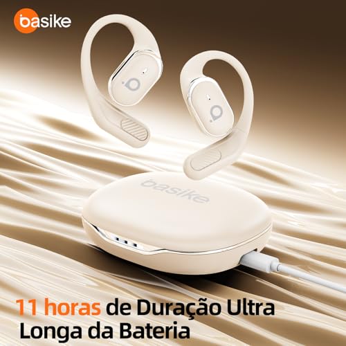 Fone De Ouvido Bluetooth Esportes, Basike T6, IPX5/OWS Fone de Ouvido Estéreo Hi-Fi, Suporta Chamadas de Voz, 60 Horas em Standby Para Corrida e Exercícios ao Ar Livre (Branco)