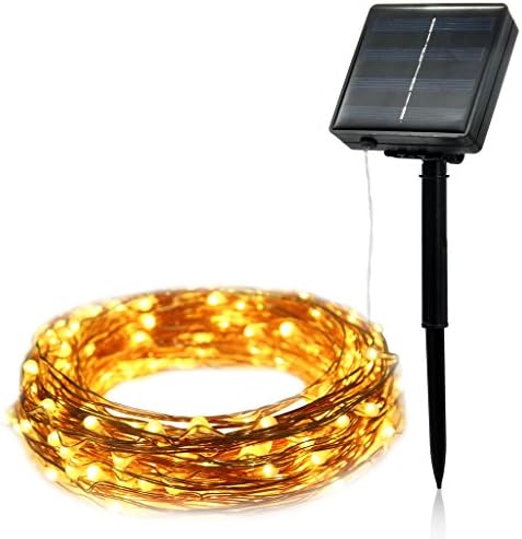 ILLUNITE Solar Powered String Fairy Lights 66 ft Bendable Copper Wire Ambiance Lights With 200 Twinkling &amp; Shimmering LEDS For Christmas,Xmas ,Garden,Wedding,Patio,Party (Warm White)