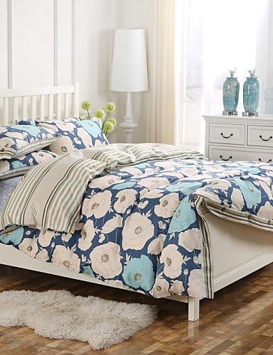 wwgy Simple Opulence 100% Cotton Coconut Button Printed Stripe King Queen Duvet Cover Set , king