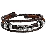 Brown Leather Rope Wrist Bracelet, Adjustable, Unisex, & Casual, with Infinity and Metal Alloy Beads, By Regetta Jewelry