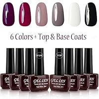 Gellen Classic Gel Nail Polish 6 Colors With Base Coat and Top Coat Home Nail Salon Kit