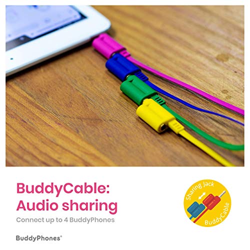 BuddyPhones Explore Foldable, Kids Volume Limiting Headphones, Built-in Audio Sharing Cable and in-Line Mic, Compatible with Fire, iPad, iPhone, and Android Devices, 2-Pack Blue and Orange
