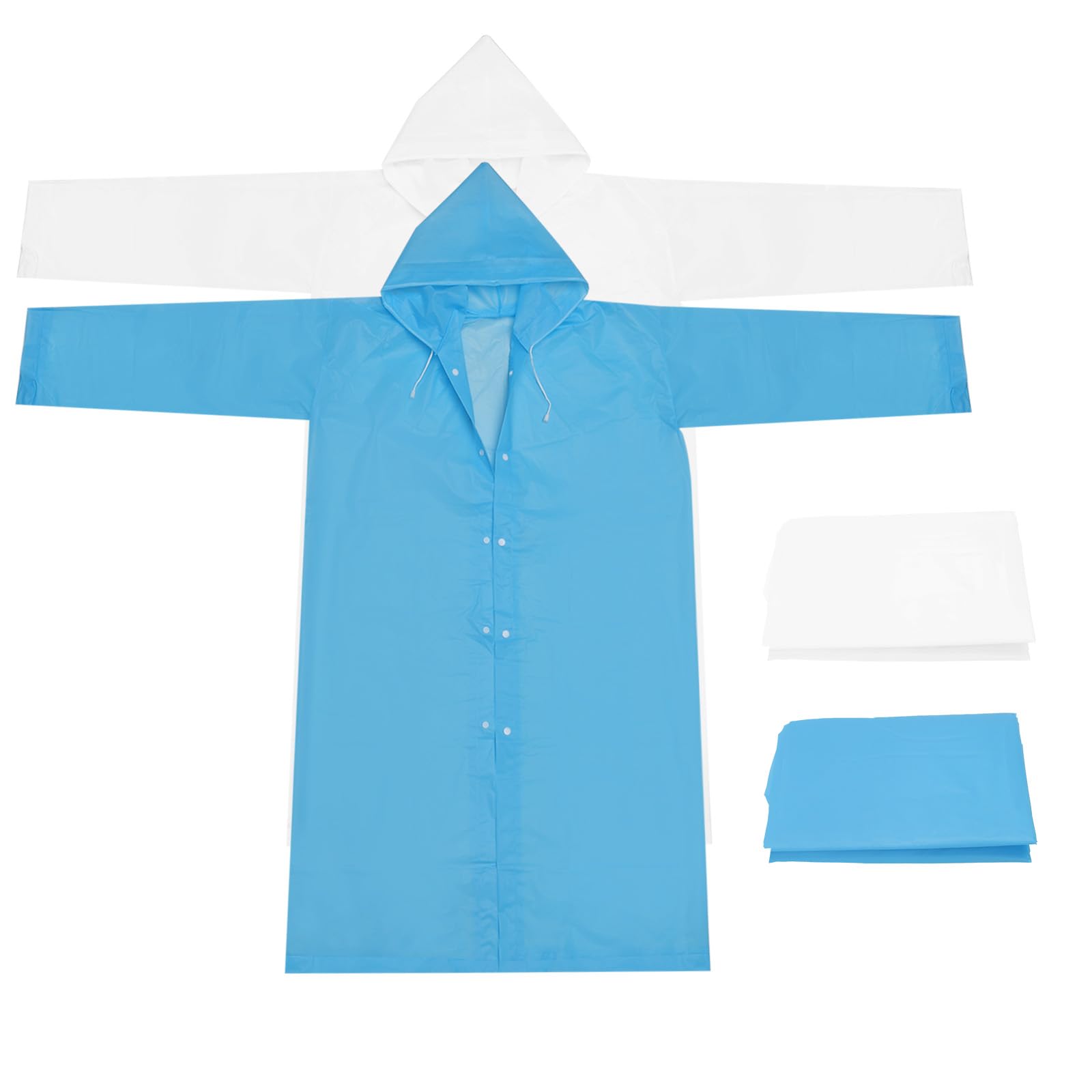 PATIKIL Rain Ponchos for Adults, 2 Pack Lightweight Reusable EVA Impermeable Rain Coat Waterproof Rain Jacket for Men and Women, Blue, White