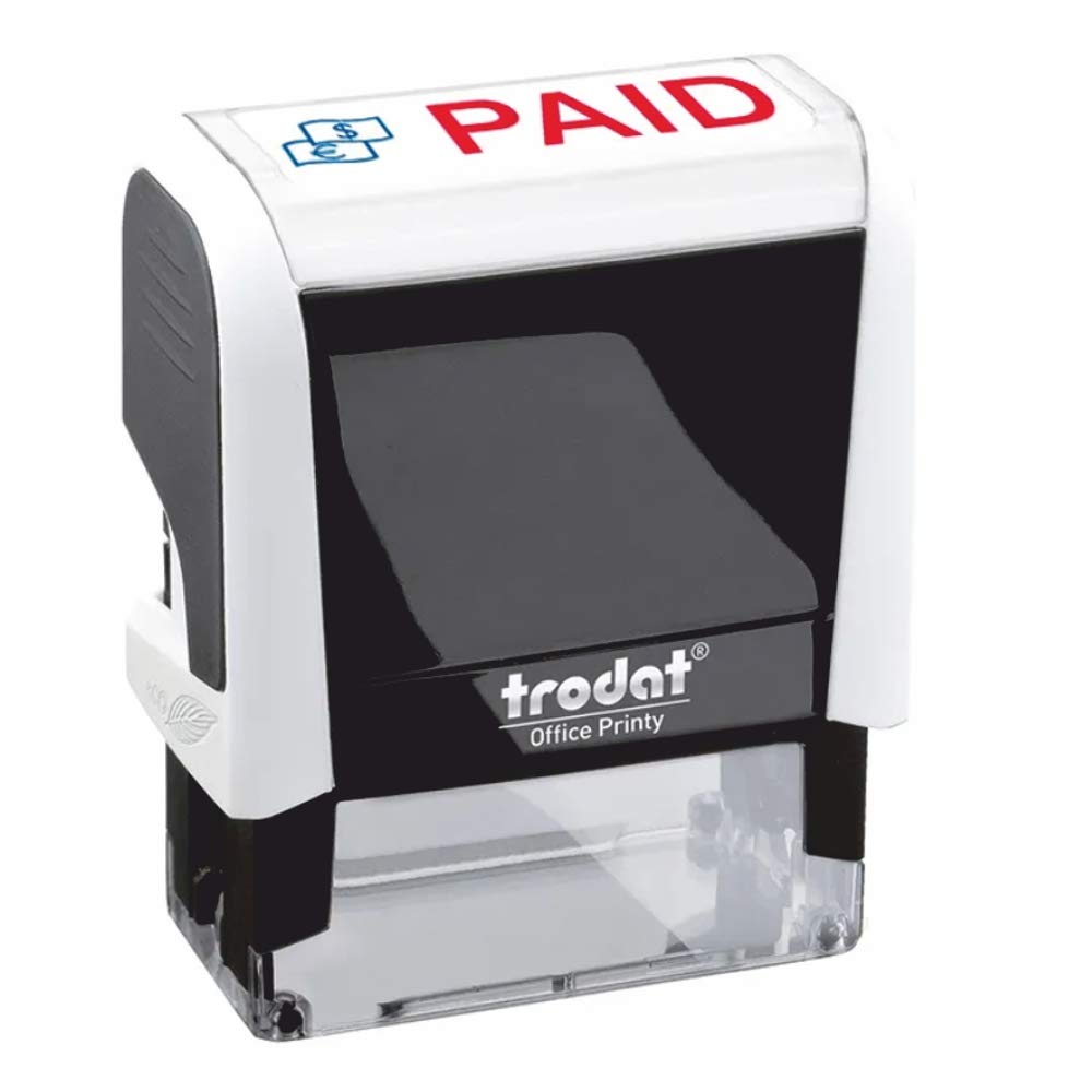 Trodat Stamp 4912 Office Printy with English Text PAID – Self Inking, Red and Blue Ink, 18 x 46 mm