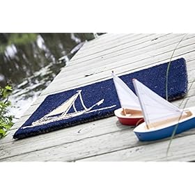 Entryways Sailboat Handmade, Hand-Stenciled, All-Natural Coconut Fiber Coir Doormat, 18” X 30” X .75” 51bsB1PHY2L