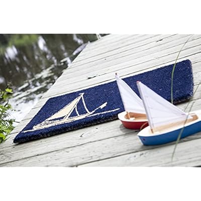 Entryways Sailboat Handmade, Hand-Stenciled, All-Natural Coconut Fiber Coir Doormat, 18” X 30” X .75” 51bsB1PHY2L