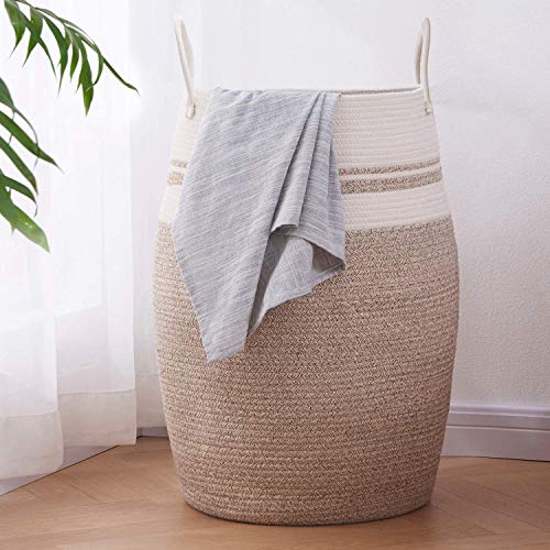 OIAHOMY-Laundry-Hamper-Woven-Rope-Large-Clothes-Hamper-256-Height-Tall-Laundry-Basket-with-Extended-Handles-for-Storage-Clothes-Toys-in-Bedroom-Bathroom-Foldable-Yellow-variegated