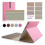 iPad Pro 9.7 Keyboard Case, BoriYuan PU Leather Tri-fold Folio Stand Smart Cover with Aluminum Detachable Backlit Wireless Bluetooth Keyboard For Apple iPad Pro 9.7inch+Screen Protector+Stylus, Rose Red