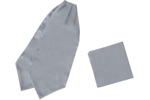 Dan Smith Grey Ascot Cravat Tie For Men Handkerchief 53" Satin Solid Extra Long Self Classic Ascot Scarves Hankies C.C.AQ.H.006 Light Grey