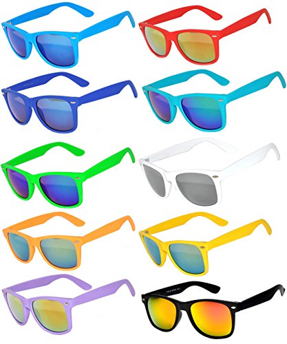 10 Ten Classic Vintage Full Mirror Lens Sunglasses Colored, 10pairs, Size Medium