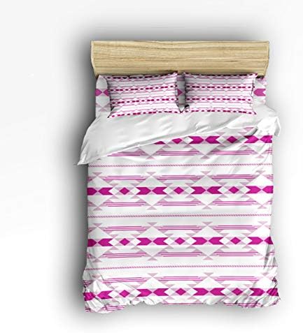 Flouky Simple Duvet Cover Set King Size,Colorful Bohemia Style Stripe Pink Pattern Bedding Sets,4 Piece Sets with 1 Comforter Cover+1 Bed Sheets+2 Pillow Case