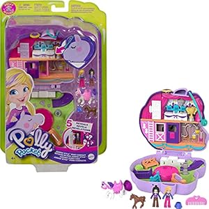 Polly Pocket Jumpin’ Style Pony Compact with Horse Show Theme, Micro Polly Doll & Friend, 2 Horse Figures (1 with Saddle…