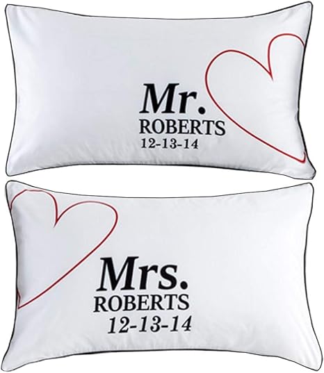 Amazon Elecharm スタンダード クイーンプリント Mr Mrs カップル枕カバー 彼と彼女の愛 ホームホテル ゲストルーム 29 X19 Inches ホワイト 枕カバー ピローケース オンライン通販