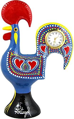 Traditional Portuguese Aluminum Rooster With Clock Made in Portugal (Blue)