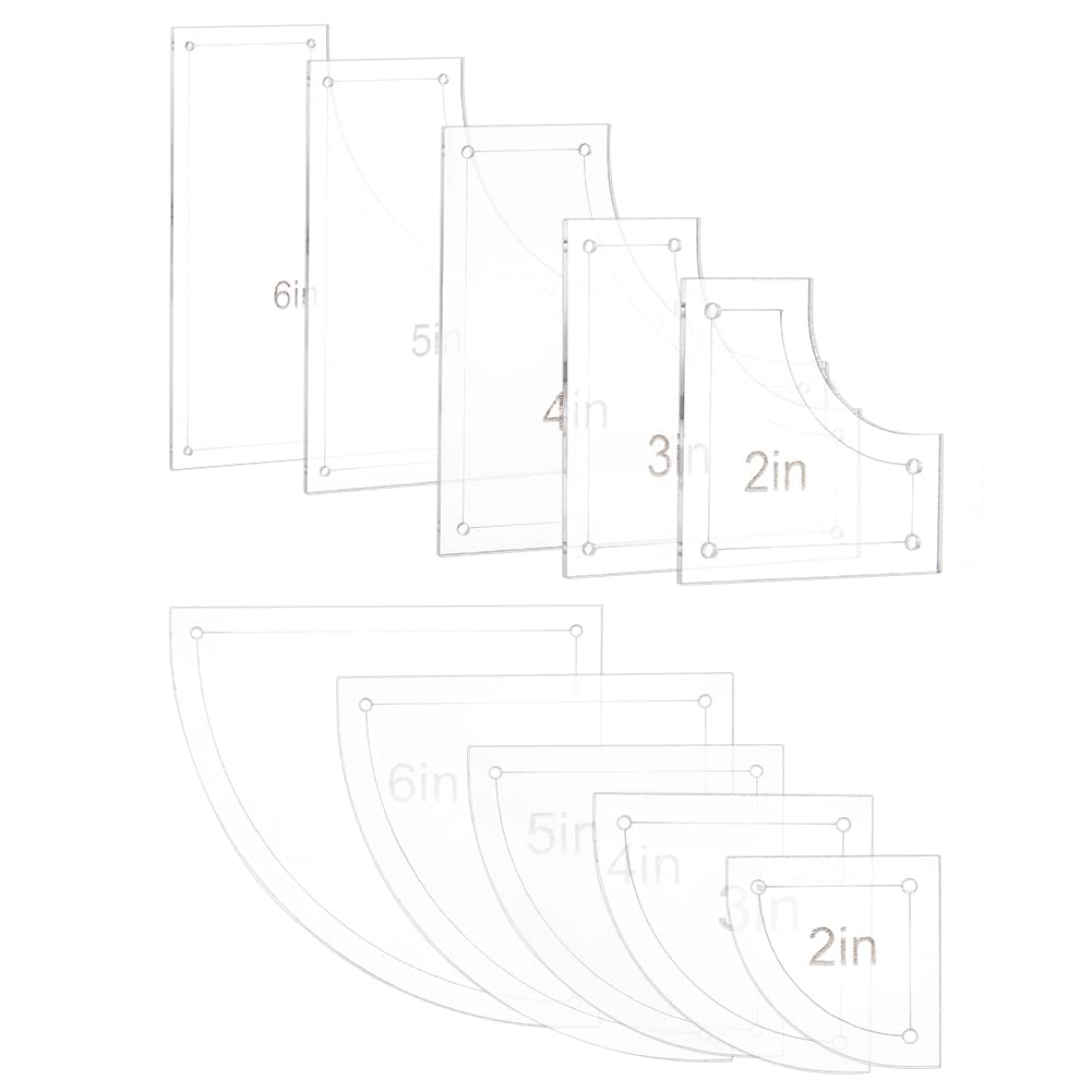 BENECREAT 10Pieces Quilting Acrylic Template Set, 2/3/4/5/6Inch Transparent Rulers with Film Protection, for DIY Kitchen Art Craft