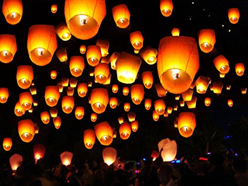New Unbrand 50 Piece Paper Chinese Lanterns Sky Fire Fly Candle Lamp for Wish Party Wedding, White