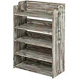 5 Tier Rustic Torched Wood Entryway Shoe Rack Storage Shelves, Closet Organizer Shelf