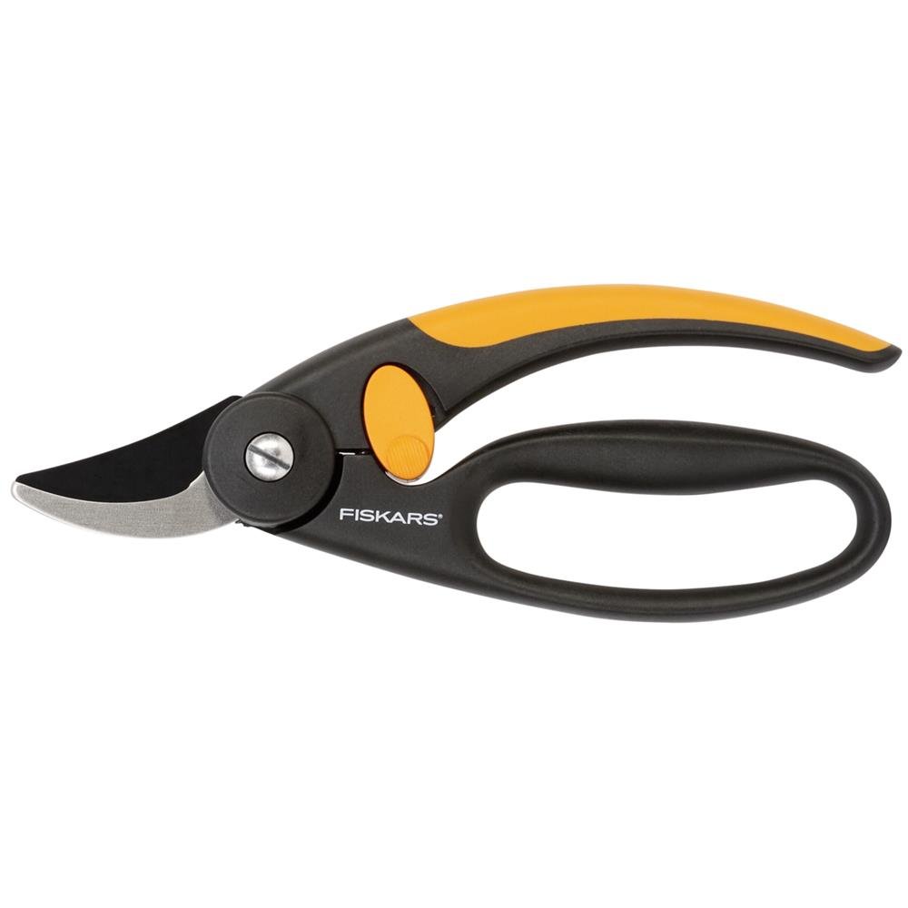 Fiskars Fingerloop Pruner Bypass P44, Cutting diameter: 2 cm, Steel blades with non-stick coating, Length: 20 cm, Black/Orange, 1001534