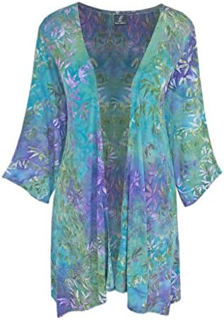 PLUS SIZE Cardigan, Cascade Front Tunic, Handmade Batik Kimono Style for PLUS Size
