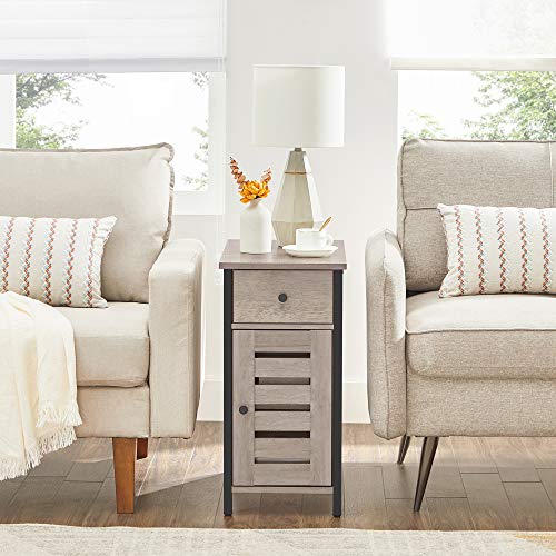 VASAGLE Lowell Narrow Side Table, Nightstand with Drawer, Shutter Door