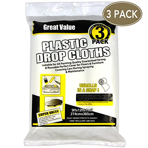 Multi use 3 Rolls 9x12 inch,paint roller,drop cloth,plastic drop cloth,work for paint roller,paint drop cloth,1MIL clear plastic Drop Cloth,drop cloths for painting, home repair tools,office
