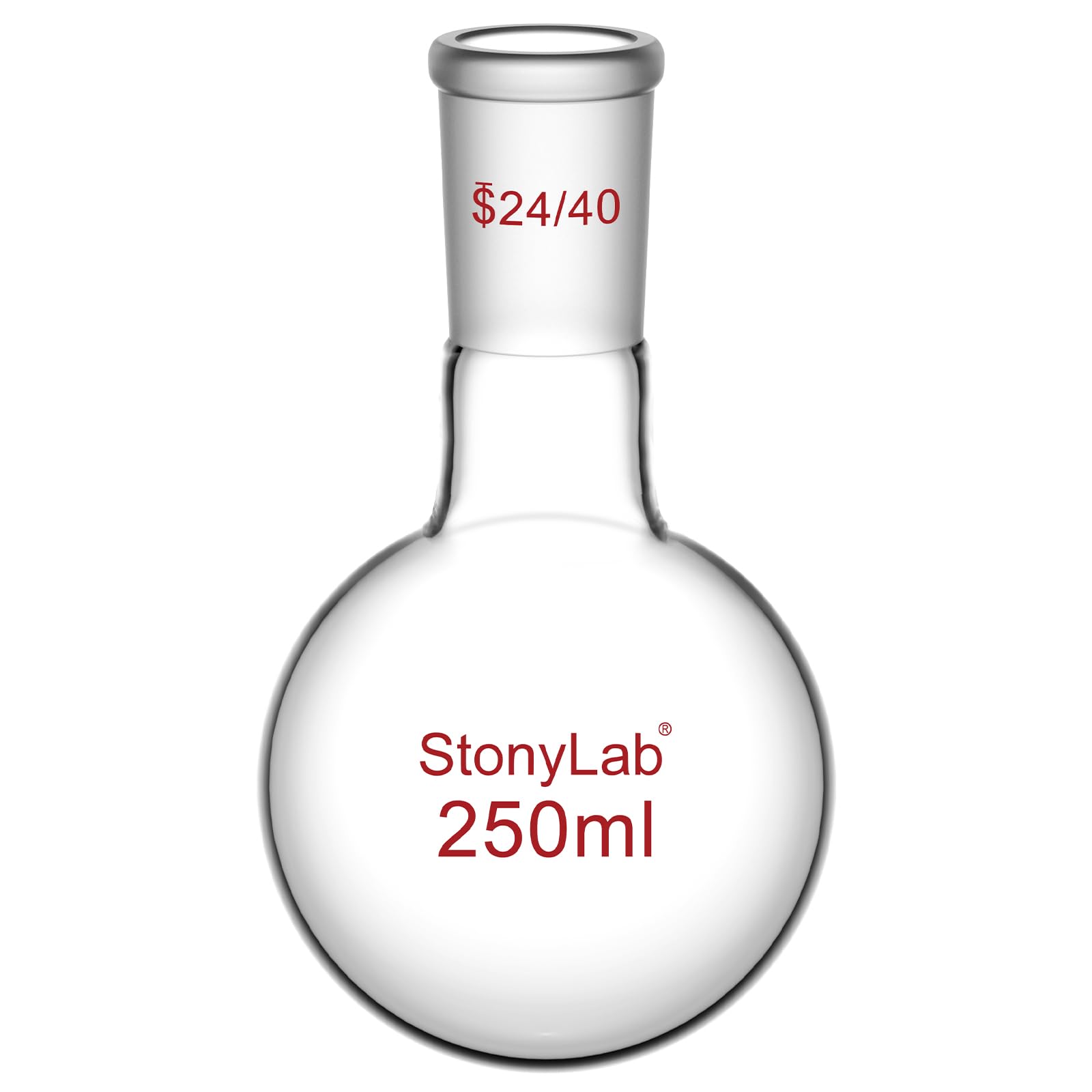 StonyLab Glass 250ml Heavy Wall Single Neck Round Bottom Flask RBF, with 24/40 Standard Taper Outer Joint – 250ml