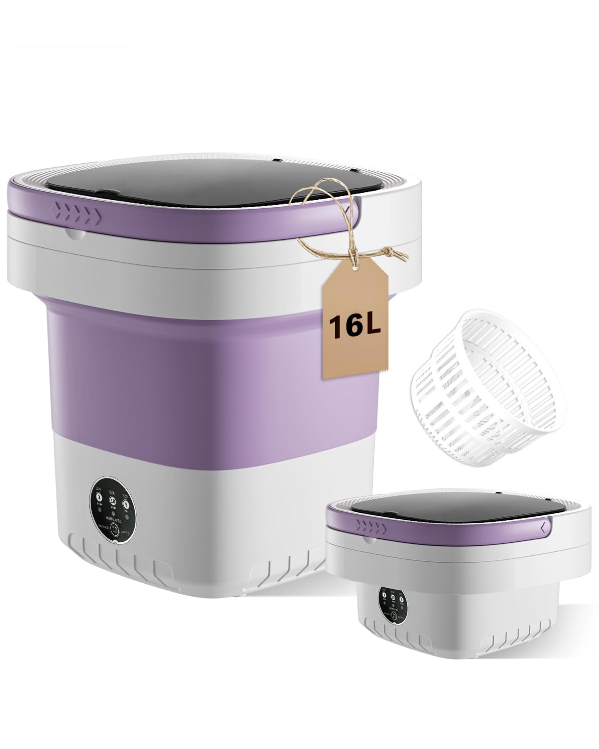 16L Portable Washing Machine, Foldable Small Washer with Spin Basket Laundry Machine, 3 Cleaning Modes Suitable for Underwear Baby Small Clothes, Foldable Design Ideal for Hotel Camping Apartment Home