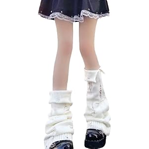 SofZenrM Y2k Knit Leg Warmers for Women Harajuku Long Boot Socks Gothic Distressed Leg Cover
