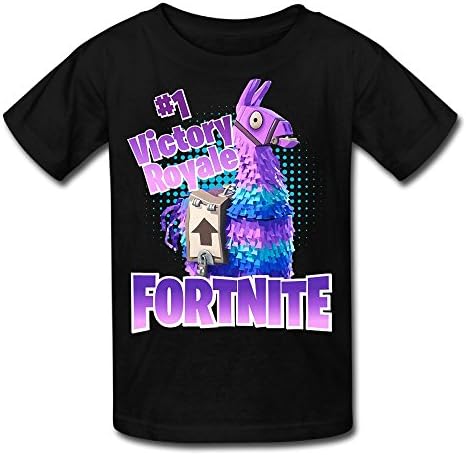 Hansomenn Youth Fortnite #1 Victory Royale Lucky Llama Cotton Comfort O-Neck T Shirts Kids Tees XS Black