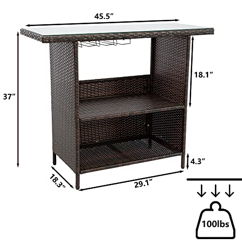 Outdoor PE Wicker Bar Counter Table, Rattan Bar Table with Double