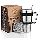 Stainless Steel Tumbler Travel Mug - 30 Oz Tumbler Insulated Coffee Mug with Removable Handle No-Spill Lid and 2 Stainless Steel Straws (Black Grip)