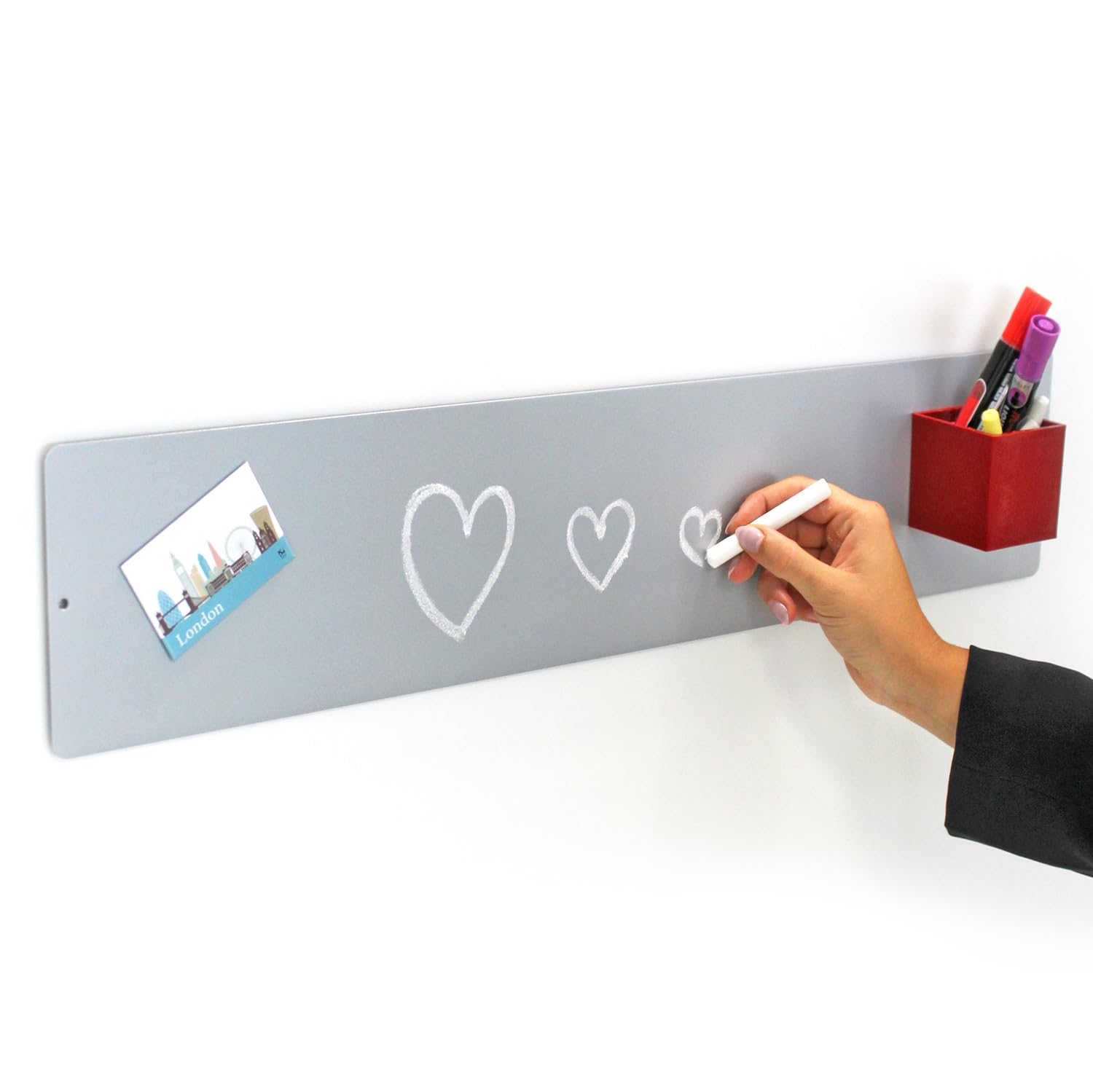 KalaMitica - Steel Magnetic Board for Wall - for Fridge Magnets and Magnetic Accessories, Writable with Chalk - Silver - 14 x 70 cm