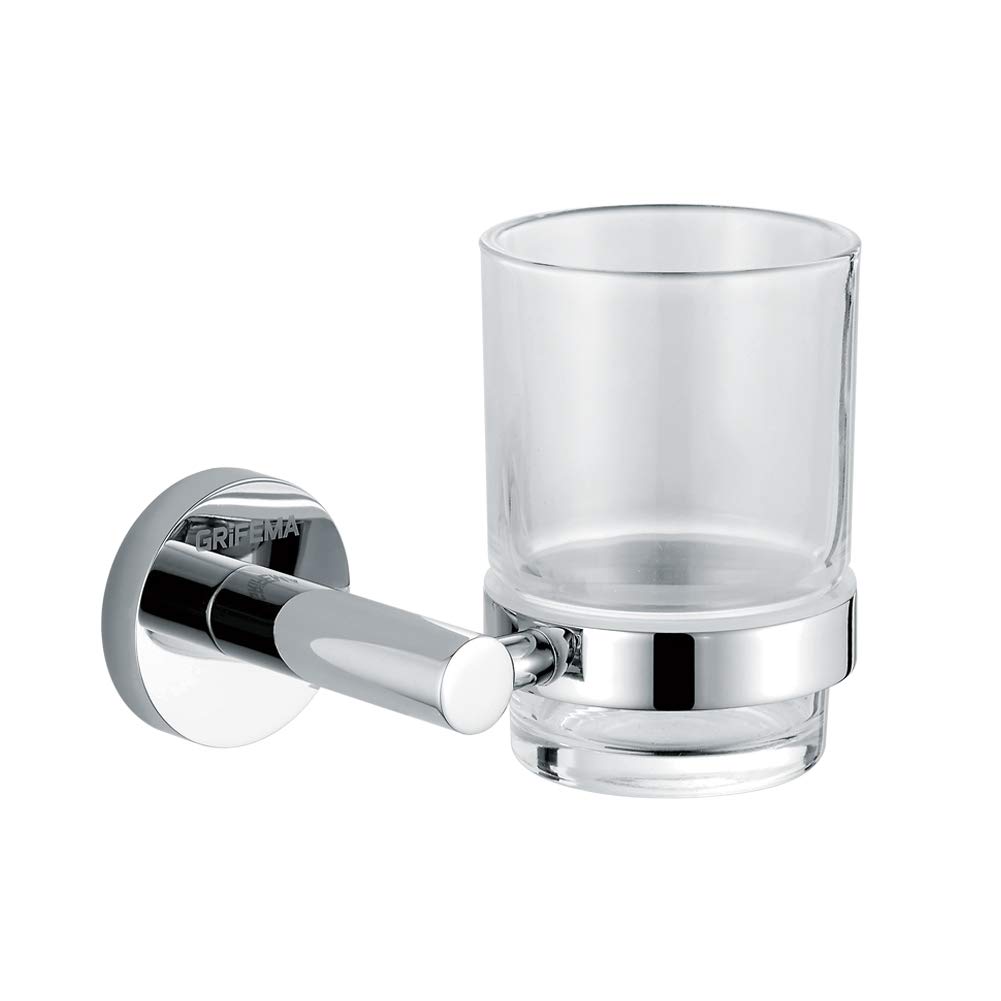 GRIFEMA IBIZA-G30106 Wall Mounted Single Glass Tumbler and Brass Holder For Bathroom or Bedroom,Chrome