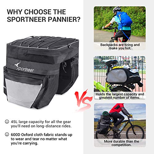 Sportneer Bike Bag Bicycle Panniers Rack Trunks 45L Large Capacity