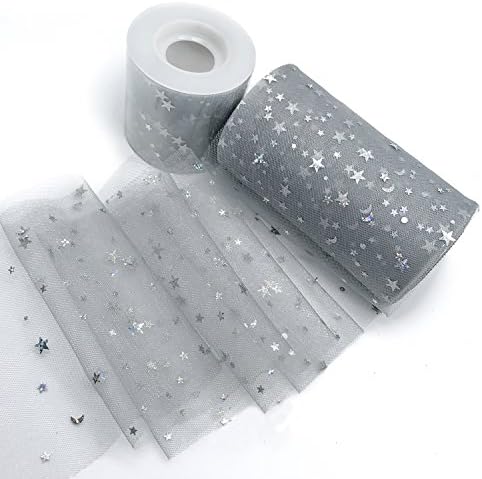 6.5cm/13cm X 25yd Sparkling Tulle Roll - DIY Craft Wedding Party Gift Bow Craft Sequin Fabric Spool Tutu Party Banquet Decor Gift Wrap (13cm x 25Y, Gray)